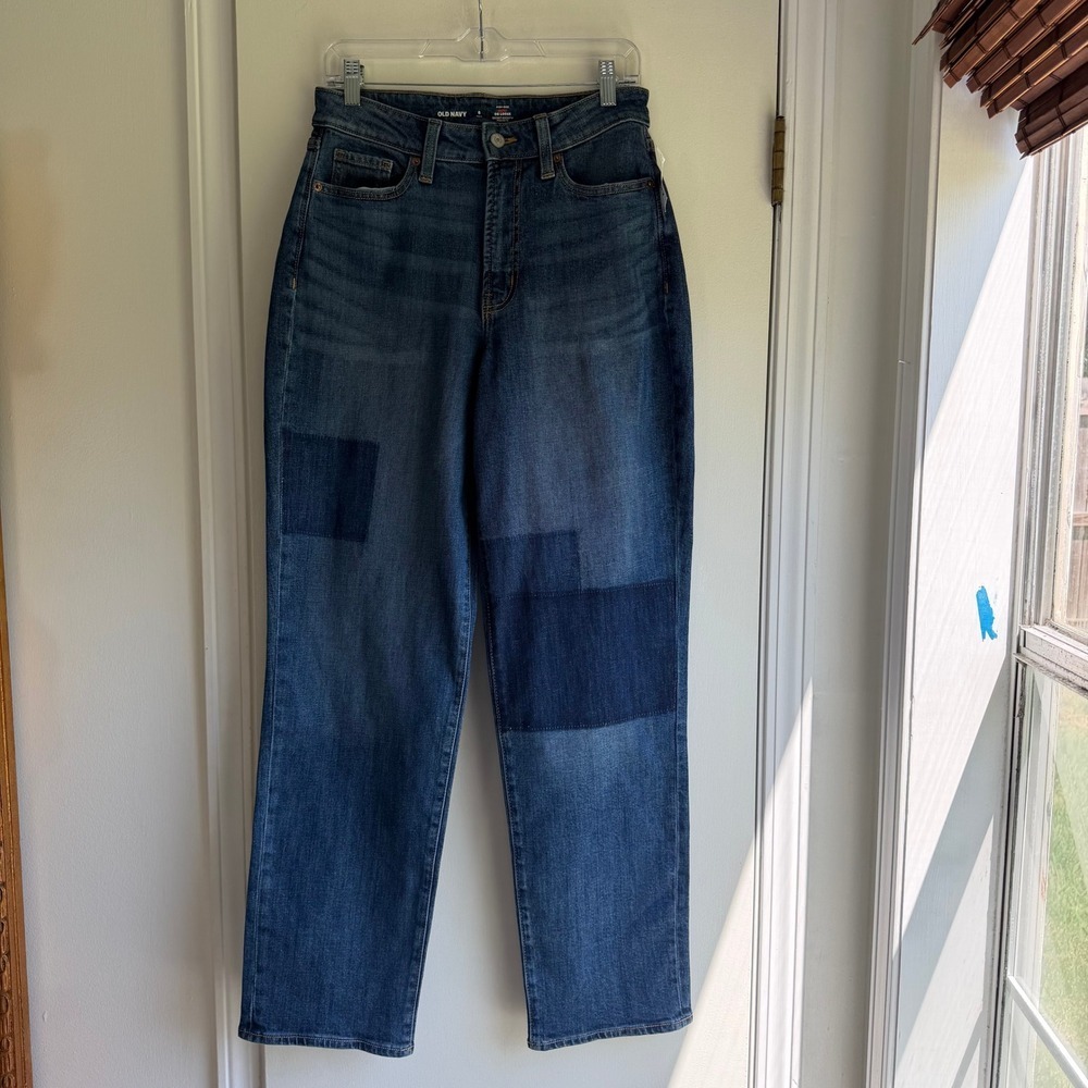Old Navy Curvy OG Loose High Rise Patchwork Jeans Blue Womens 6 Tall New